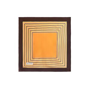 1970's YSL Silk Scarf Concentric Square Stripe Border Print Brown Orange